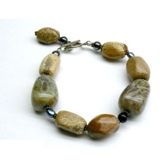 Genuine JASPER Onyx Sterling Silver BRACELET - Picture 2 of 3